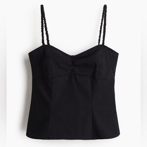 New H&M Gathered Strap Black Cotton Top XS NWT